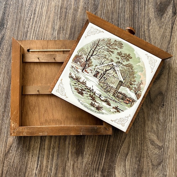 Vintage Currier & Ives Trivet Wall Hanging Secret Key Holder - Picture 1 of 11